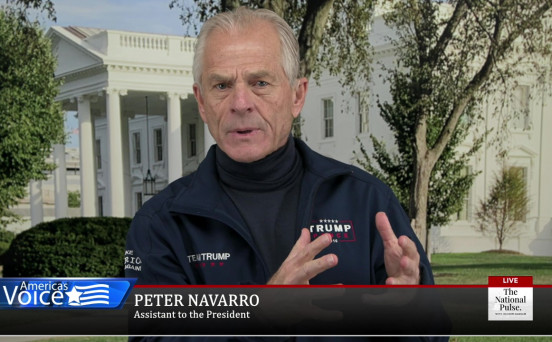 Peter Navarro comes on to show his Immaculate Deception report slide by slide